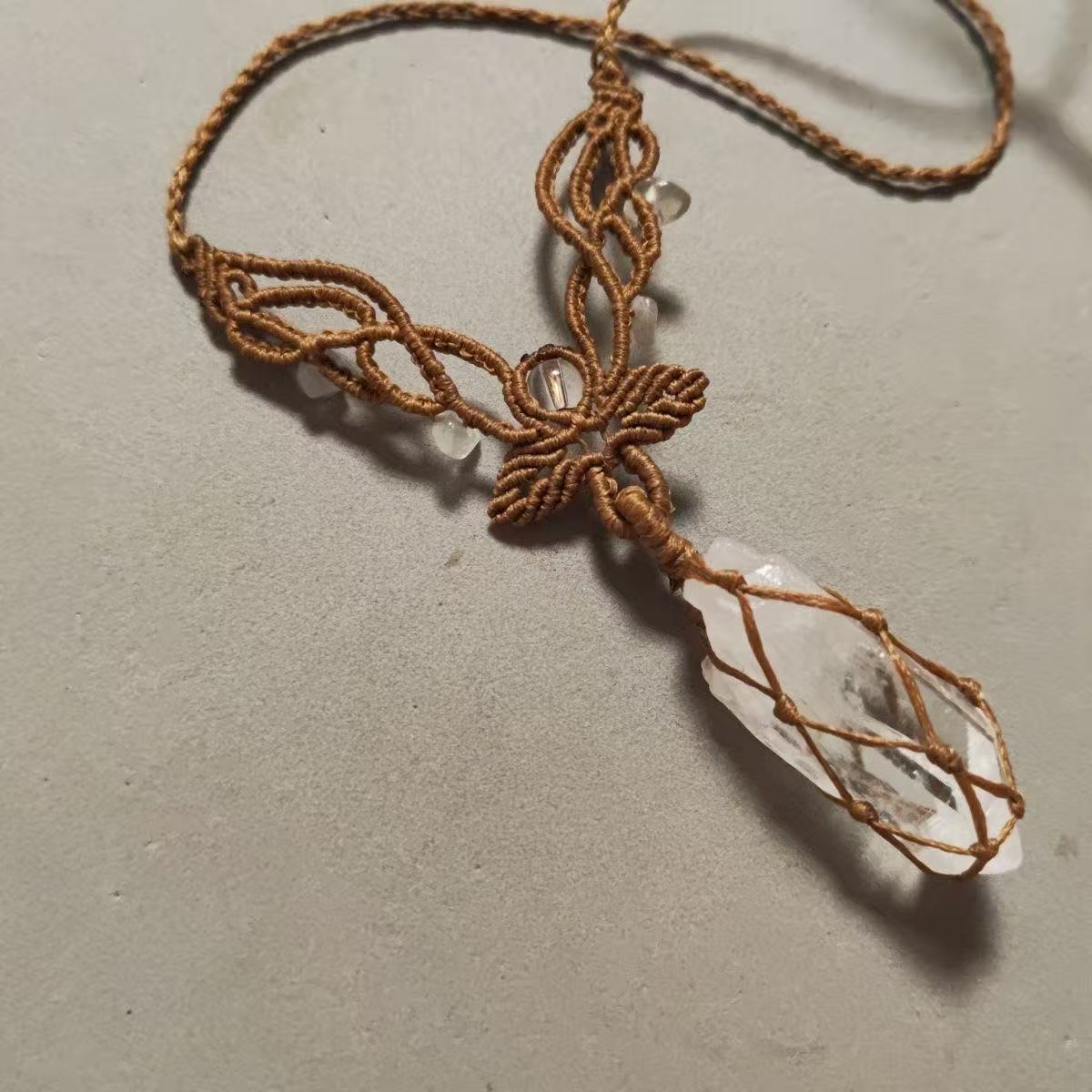 Tibetan Lung Ta Clear Quartz Woven Blessing Amulet