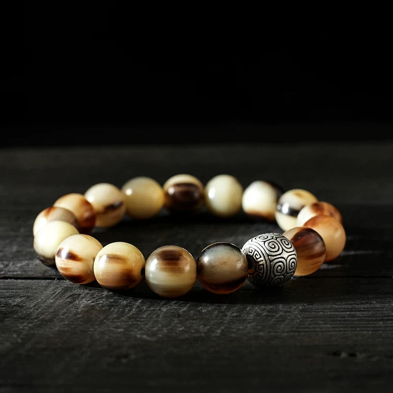 Tibetan - style yak bone and ox horn bracelet for protection