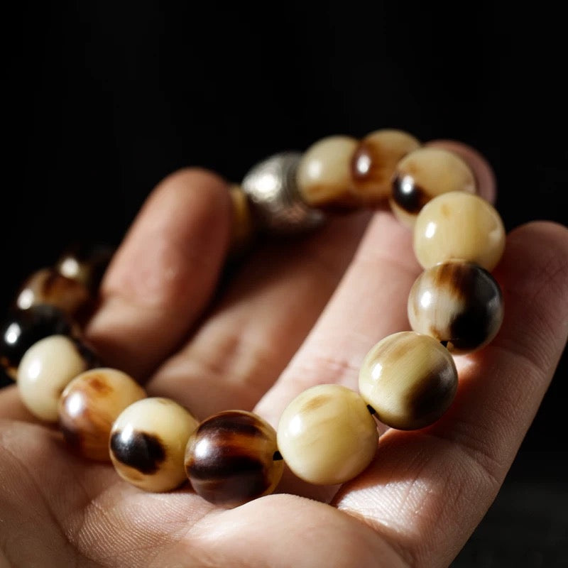 Tibetan - style yak bone and ox horn bracelet for protection