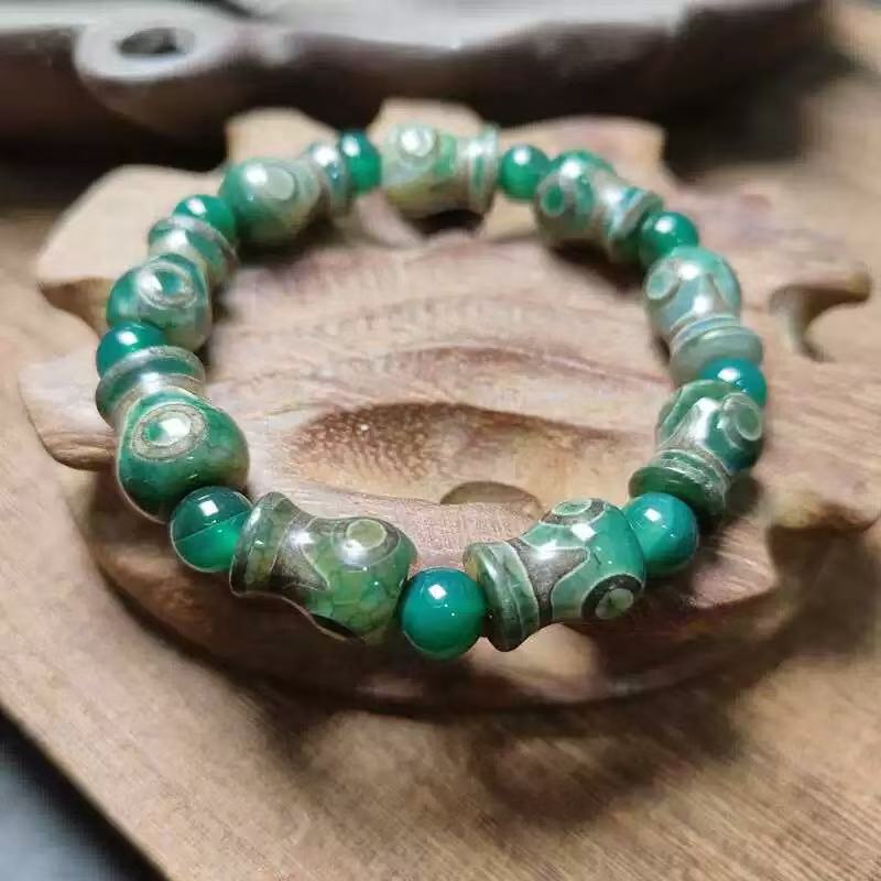 Tibetan green-patterned dzi-like auspicious bracelet culturally blessed nine-auspice handcrafted bracelet