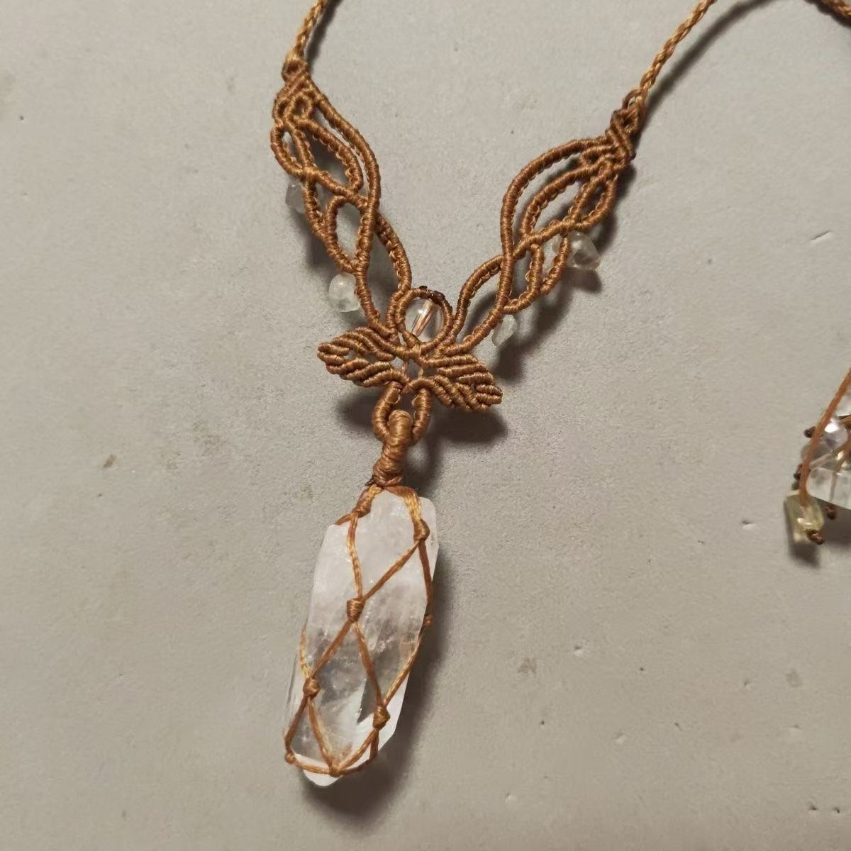 Tibetan Lung Ta Clear Quartz Woven Blessing Amulet