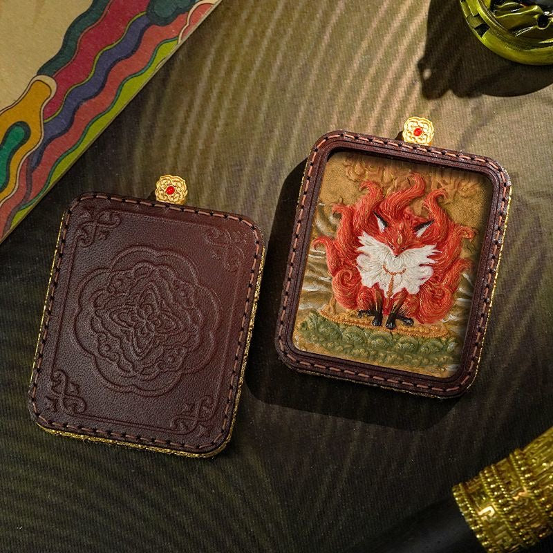 Tibetan Handmade Zashi Lhamo Thangka Amulet, Genuine Leather Buddhist Talisman, Spiritual Protection Pendant for Good Luck