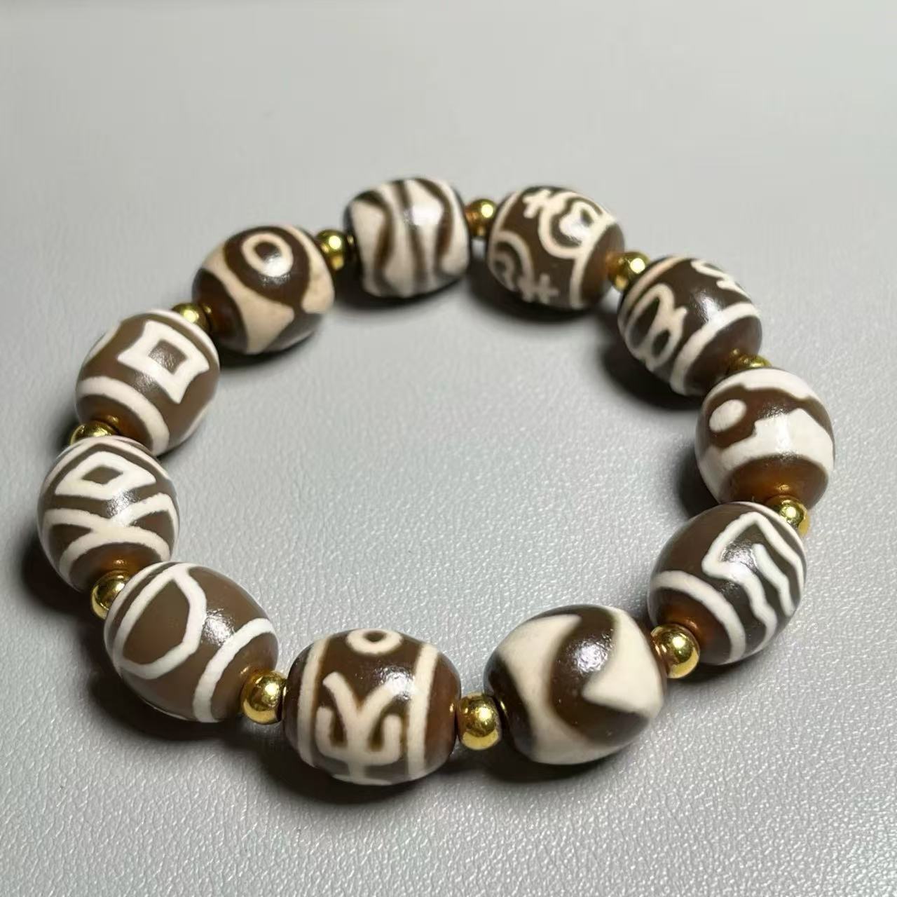 Tibetan mantra-pattern Dorje dzi-like blessing bead bracelet culturally handcrafted Tibetan prayer auspicious bracelet