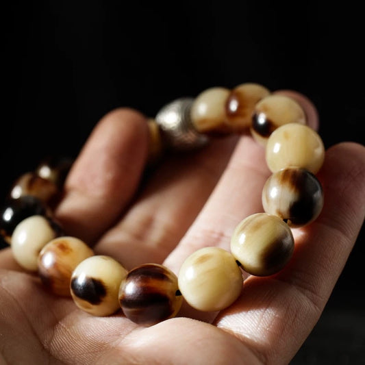 Tibetan - style yak bone and ox horn bracelet for protection