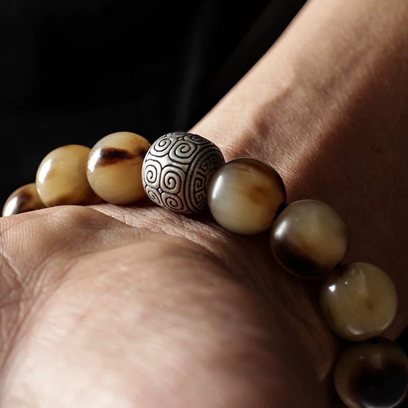 Tibetan - style yak bone and ox horn bracelet for protection