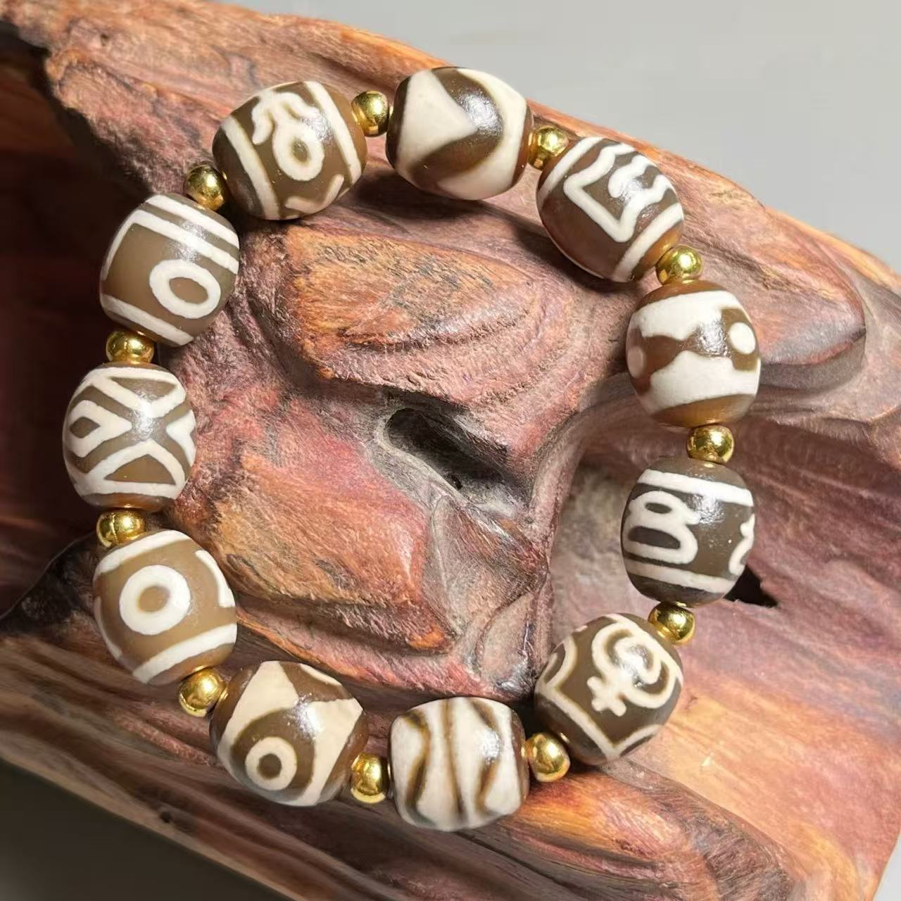 Tibetan mantra-pattern Dorje dzi-like blessing bead bracelet culturally handcrafted Tibetan prayer auspicious bracelet