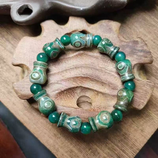 Tibetan green-patterned dzi-like auspicious bracelet culturally blessed nine-auspice handcrafted bracelet