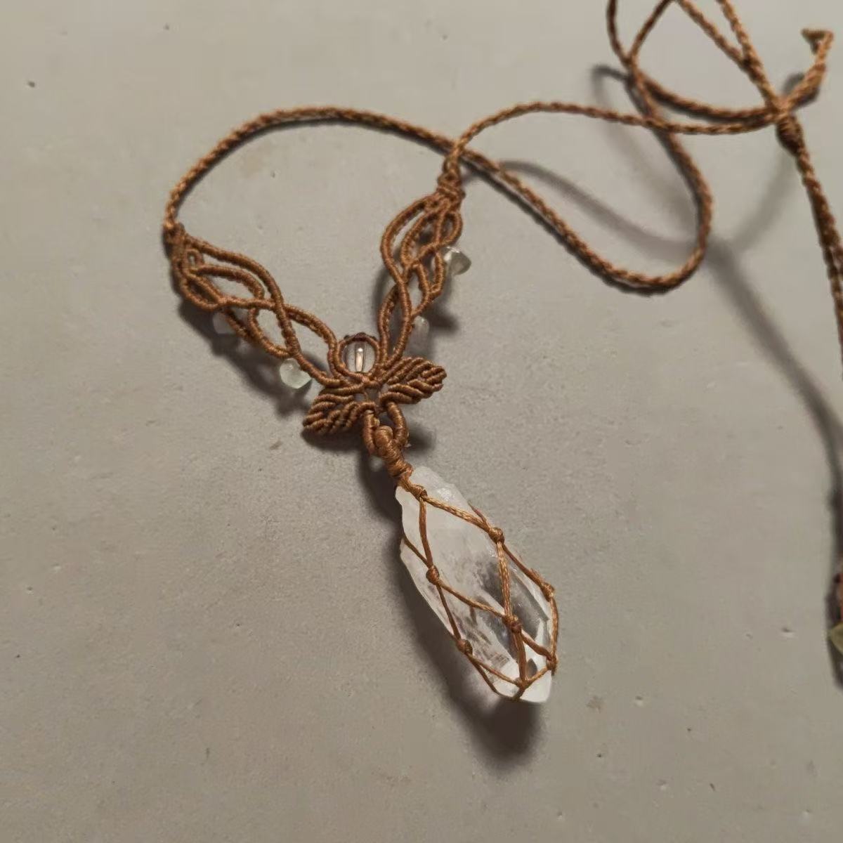 Tibetan Lung Ta Clear Quartz Woven Blessing Amulet