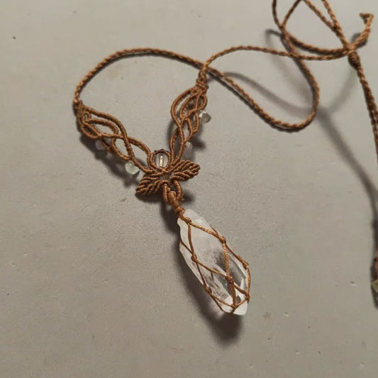 Tibetan Lung Ta Clear Quartz Woven Blessing Amulet