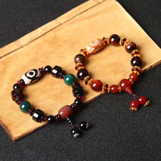 The Wrist Bracelet with Three-Eyed Tianzhu Good Luck Beads