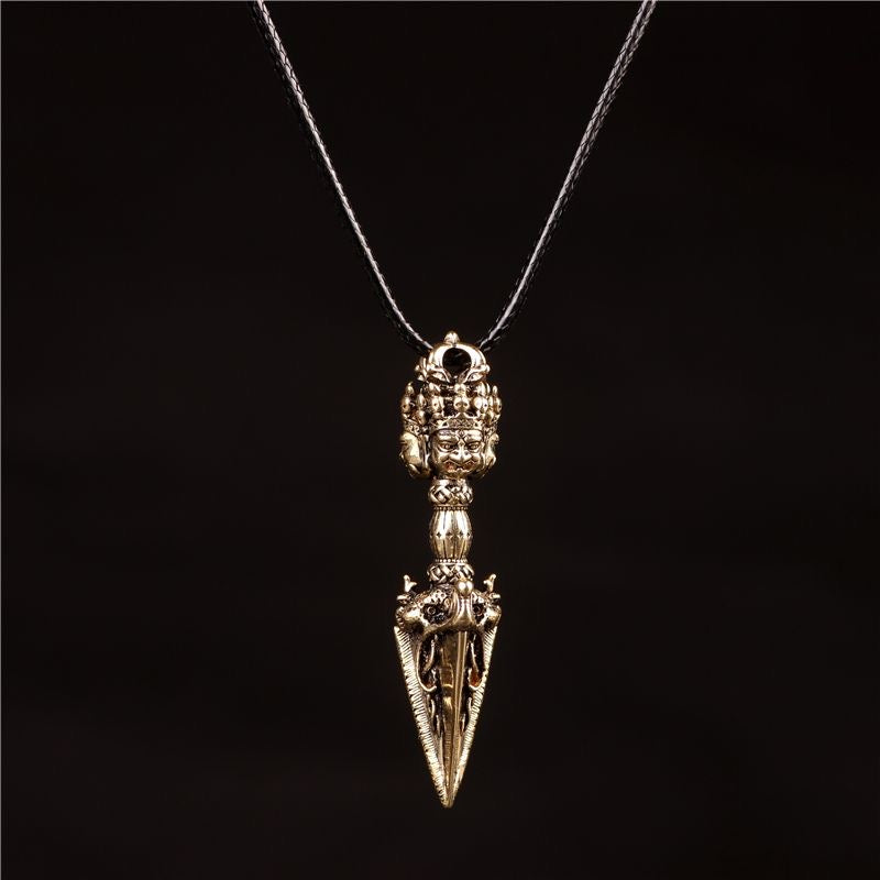 Tibetan Buddhist Three-Faced Phurba Vajra Pestle Pendant
