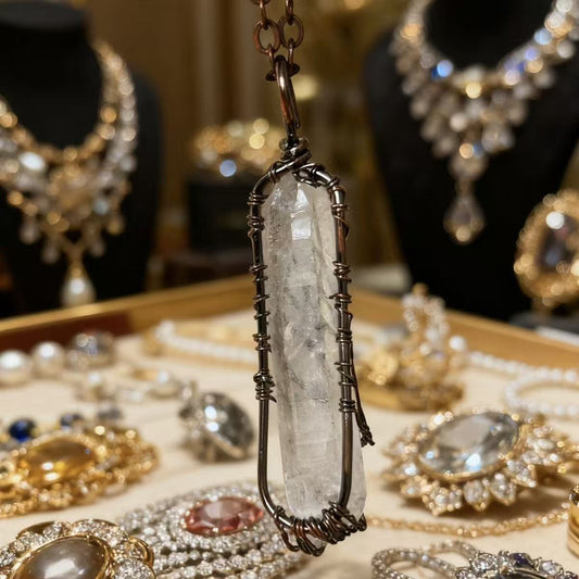 Tibetan-Inspired Tree of Life Wire-Wrapped Clear Quartz Pendant Necklace